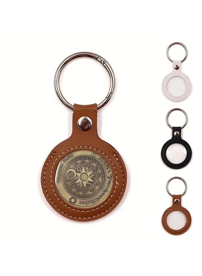 Brown Leather Hand Stitched Sobriety Coin Holder Keychain For AA Chips Recovery Tokens - Image 1